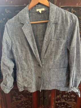 Eileen Fisher Blue and White pinstriped Linen Blazer